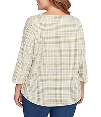 Ruby Rd. Plus Size Soft Cotton Blend Stripe Cat Boat Neck 3/4 Sleeve Top