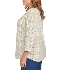 Ruby Rd. Plus Size Soft Cotton Blend Stripe Cat Boat Neck 3/4 Sleeve Top