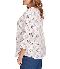 Ruby Rd. Plus Size Soft Cotton Blend Winter Wonderland Snowflake Print Top