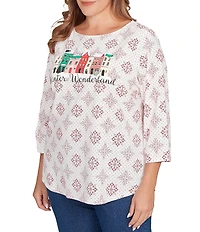Ruby Rd. Plus Size Soft Cotton Blend Winter Wonderland Snowflake Print Top