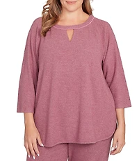 Ruby Rd. Plus Size Soft Hatchi Knit Keyhole Neck 3/4 Sleeve Top