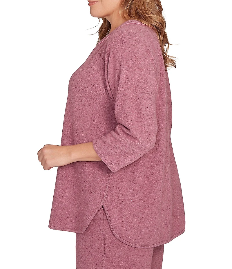 Ruby Rd. Plus Size Soft Hatchi Knit Keyhole Neck 3/4 Sleeve Top