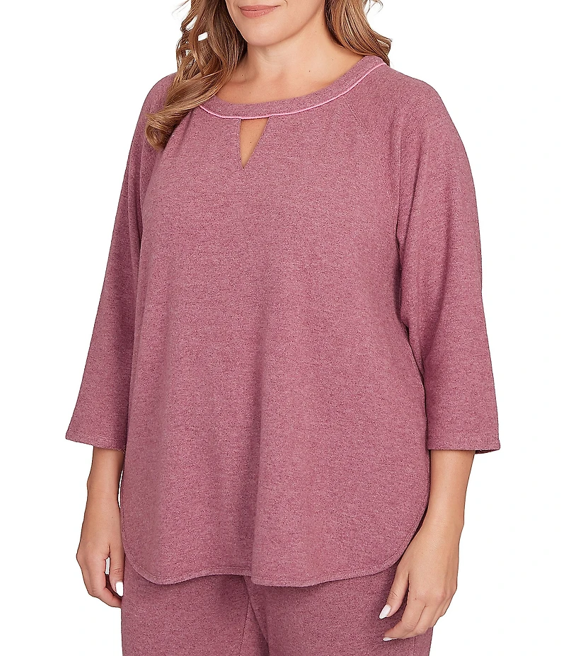 Ruby Rd. Plus Size Soft Hatchi Knit Keyhole Neck 3/4 Sleeve Top