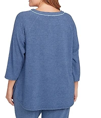 Ruby Rd. Plus Size Soft Hatchi Knit Keyhole Neck 3/4 Sleeve Top