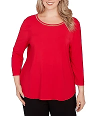Ruby Rd. Plus Size Soft Jersey Knit Embellished Scoop Neck 3/4 Sleeve Top