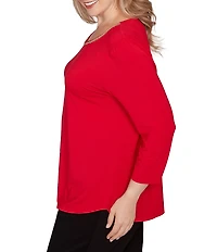 Ruby Rd. Plus Size Soft Jersey Knit Embellished Scoop Neck 3/4 Sleeve Top