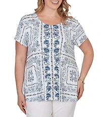 Ruby Rd. Plus Size Soft Knit Bandana Scoop Neck Short Sleeve Top