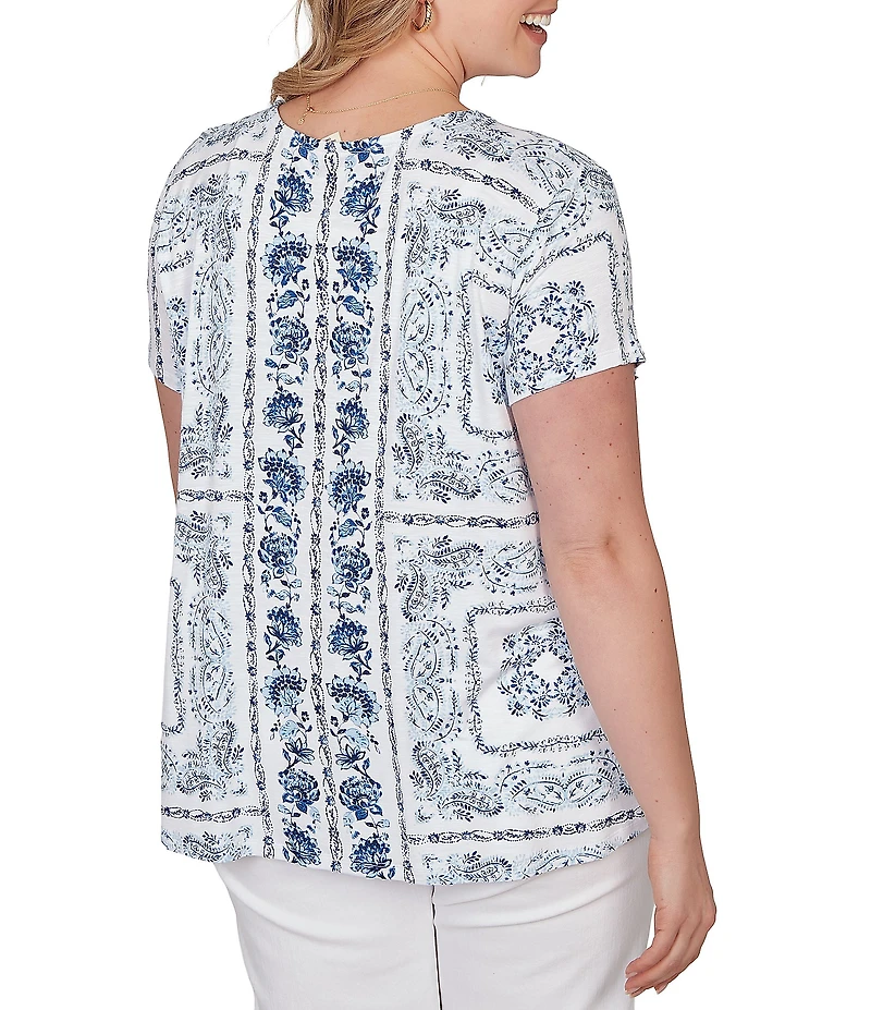Ruby Rd. Plus Size Soft Knit Bandana Scoop Neck Short Sleeve Top