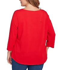 Ruby Rd. Plus Size Soft Knit Holiday Boat Neck 3/4 Sleeve Top