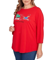 Ruby Rd. Plus Size Soft Knit Holiday Boat Neck 3/4 Sleeve Top
