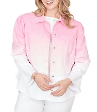 Ruby Rd. Plus Size Soft Ombre Wash Point Collar Long Sleeve Peplum Denim Jacket
