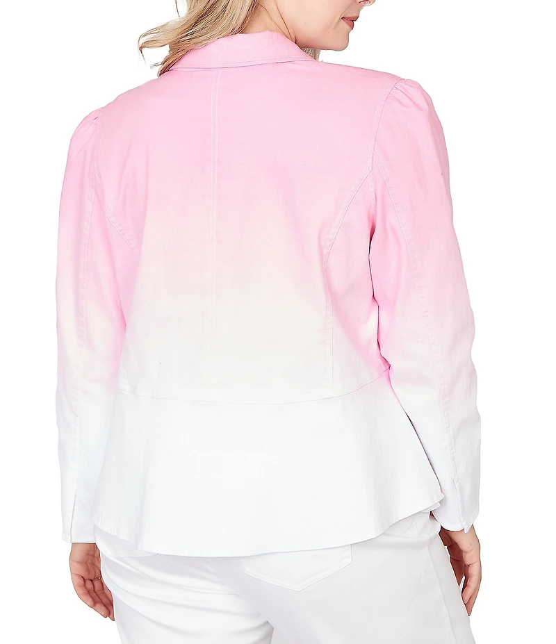 Ruby Rd. Plus Size Soft Ombre Wash Point Collar Long Sleeve Peplum Denim Jacket