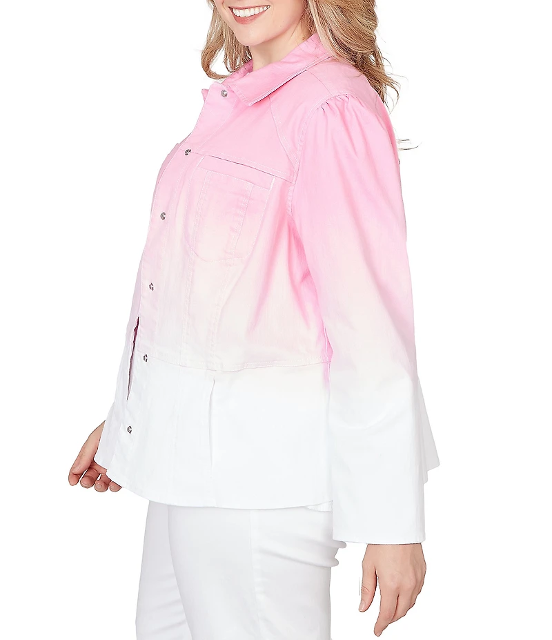 Ruby Rd. Plus Size Soft Ombre Wash Point Collar Long Sleeve Peplum Denim Jacket
