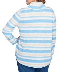 Ruby Rd. Plus Size Soft Ribbed Knit Stripe Draped Cowl Neck Long Sleeve Top