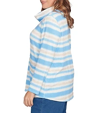 Ruby Rd. Plus Size Soft Ribbed Knit Stripe Draped Cowl Neck Long Sleeve Top