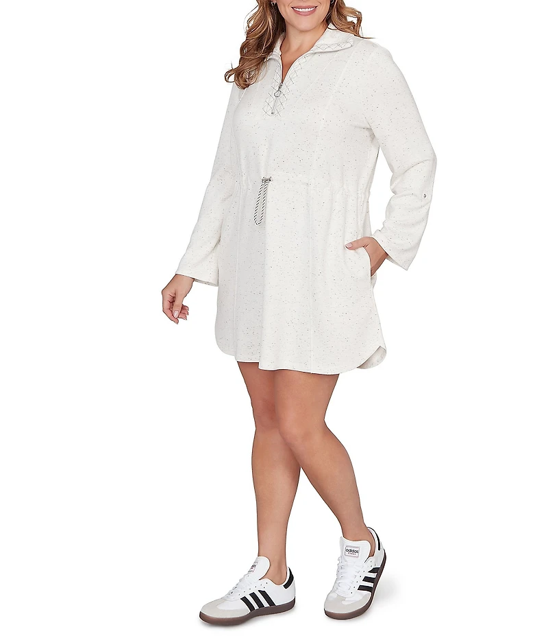 Ruby Rd. Plus Size Soft Speckled Knit Drawstring Waist Quarter-Zip Dress