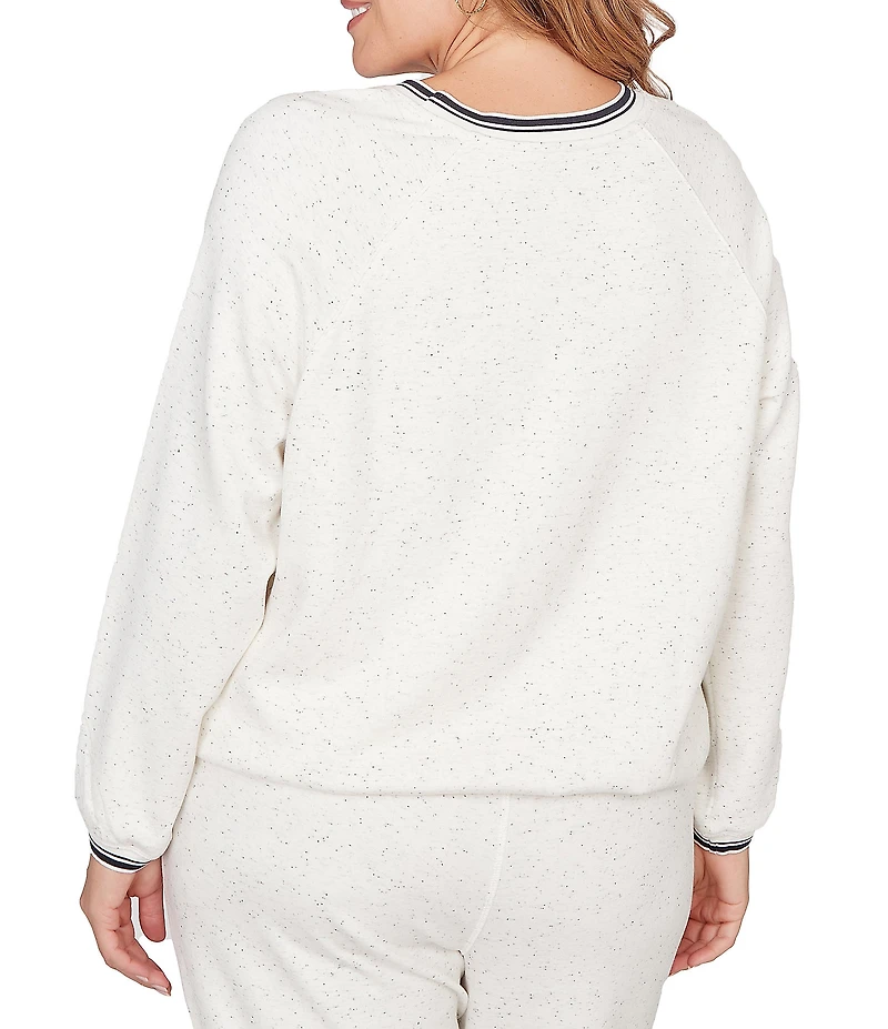 Ruby Rd. Plus Size Soft Speckled Knit Stripe Trim Top