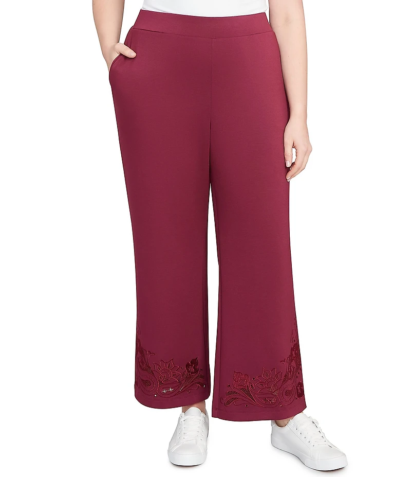 Ruby Rd. Plus Size Solid Scuba Embroidered Wide Leg Pull-On Pants
