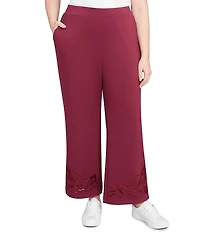 Ruby Rd. Plus Size Solid Scuba Embroidered Wide Leg Pull-On Pants