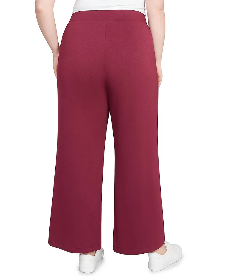 Ruby Rd. Plus Size Solid Scuba Embroidered Wide Leg Pull-On Pants