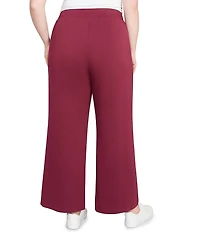 Ruby Rd. Plus Size Solid Scuba Embroidered Wide Leg Pull-On Pants