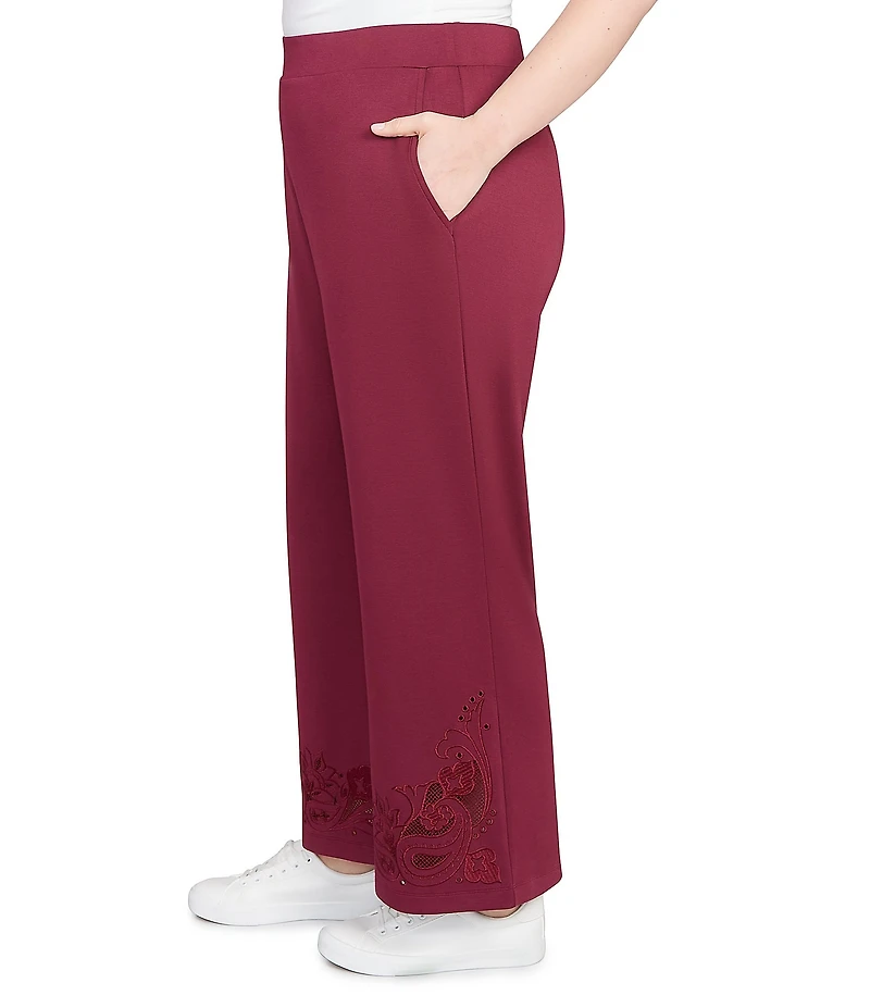 Ruby Rd. Plus Size Solid Scuba Embroidered Wide Leg Pull-On Pants