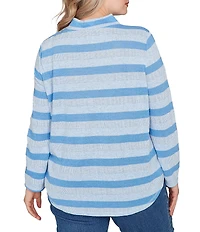 Ruby Rd. Plus Size Sparkling Metallic Stripe Knit Shawl Neck Long Sleeve Top