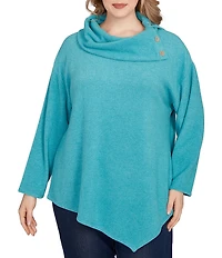 Ruby Rd. Plus Size Split Cowl Neck Long Sleeve Asymmetric Hem Top