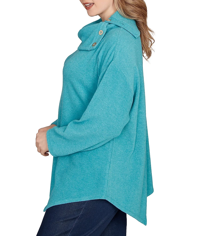 Ruby Rd. Plus Size Split Cowl Neck Long Sleeve Asymmetric Hem Top