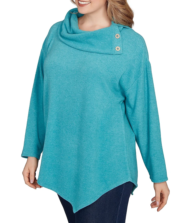 Ruby Rd. Plus Size Split Cowl Neck Long Sleeve Asymmetric Hem Top