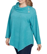 Ruby Rd. Plus Size Split Cowl Neck Long Sleeve Asymmetric Hem Top