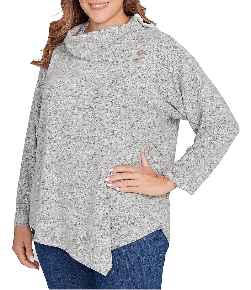 Ruby Rd. Plus Size Split Cowl Neck Long Sleeve Asymmetric Hem Top