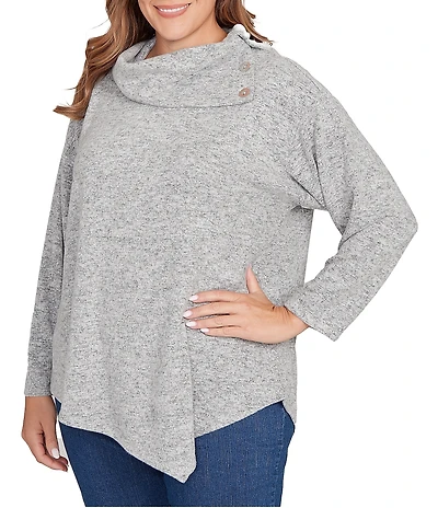 Ruby Rd. Plus Size Split Cowl Neck Long Sleeve Asymmetric Hem Top