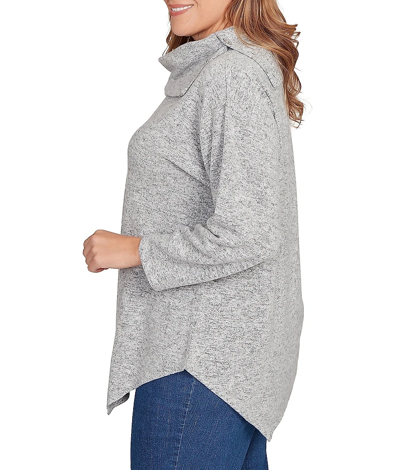 Ruby Rd. Plus Size Split Cowl Neck Long Sleeve Asymmetric Hem Top