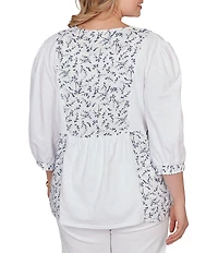 Ruby Rd. Plus Size Split V-Neck 3/4 Sleeve Sharkbite Hem Flowy Top
