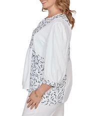 Ruby Rd. Plus Size Split V-Neck 3/4 Sleeve Sharkbite Hem Flowy Top