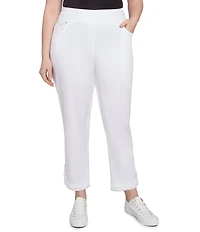Ruby Rd. Plus Size Straight Leg Embellished Fringe Hem Detail Pull-On Pants