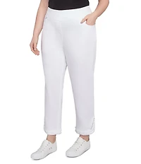 Ruby Rd. Plus Size Straight Leg Embellished Fringe Hem Detail Pull-On Pants