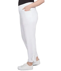 Ruby Rd. Plus Size Straight Leg Embellished Fringe Hem Detail Pull-On Pants