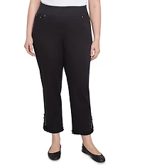 Ruby Rd. Plus Size Straight Leg Embellished Fringe Hem Pull-On Pants