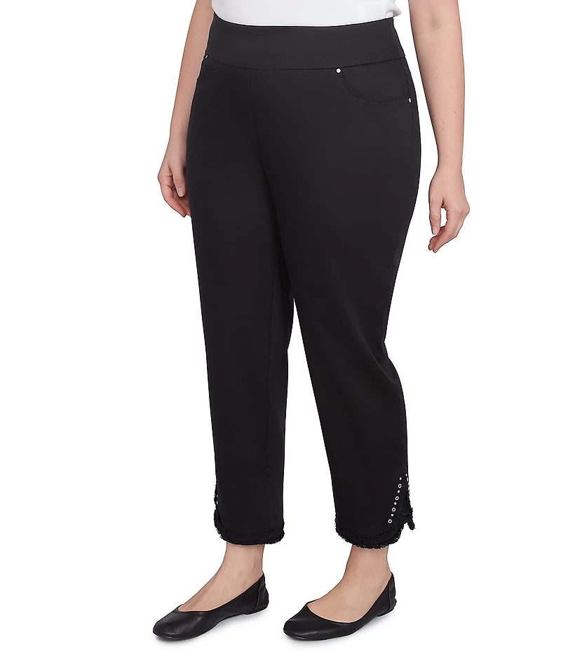 Ruby Rd. Plus Size Straight Leg Embellished Fringe Hem Pull-On Pants