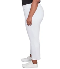 Ruby Rd. Plus Size Straight Leg Embroidered Frayed Hem Pull-On Ankle Pants