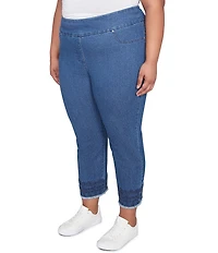Ruby Rd. Plus Size Straight Leg Embroidered Frayed Hem Pull-On Ankle Pants
