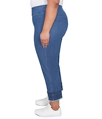 Ruby Rd. Plus Size Straight Leg Embroidered Frayed Hem Pull-On Ankle Pants