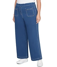 Ruby Rd. Plus Size Stretch Cotton-Blend Patch Pocket Wide Leg Pull-On Jeans