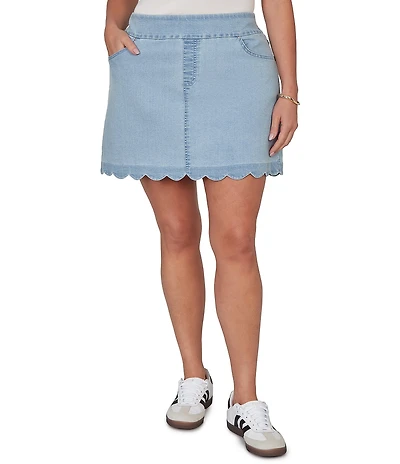 Ruby Rd. Plus Size Stretch Denim Scalloped Hem Pull-On Skort