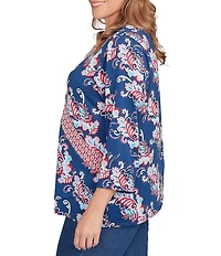 Ruby Rd. Plus Size Stretch Knit Floral Surplice V-Neck 3/4 Sleeve Top