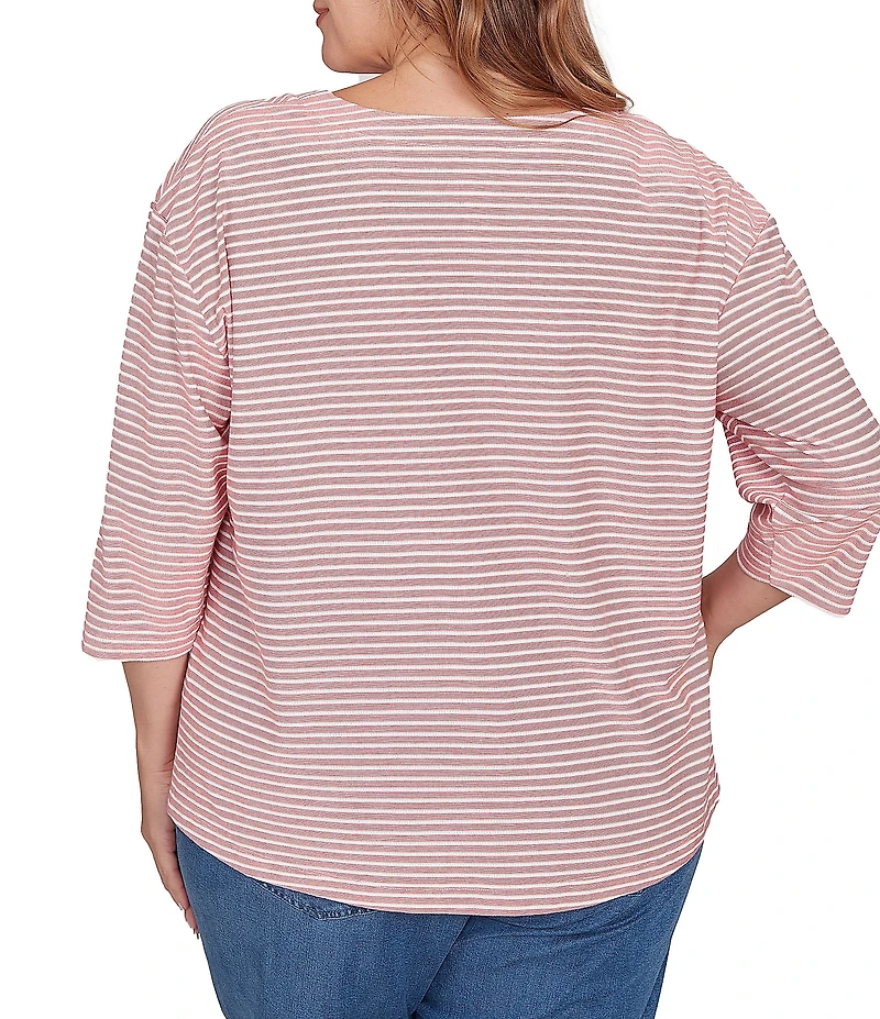 Ruby Rd. Plus Size Stripe Scoop Neck 3/4 Sleeve Top