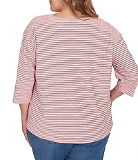 Ruby Rd. Plus Size Stripe Scoop Neck 3/4 Sleeve Top