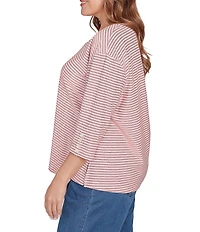 Ruby Rd. Plus Size Stripe Scoop Neck 3/4 Sleeve Top